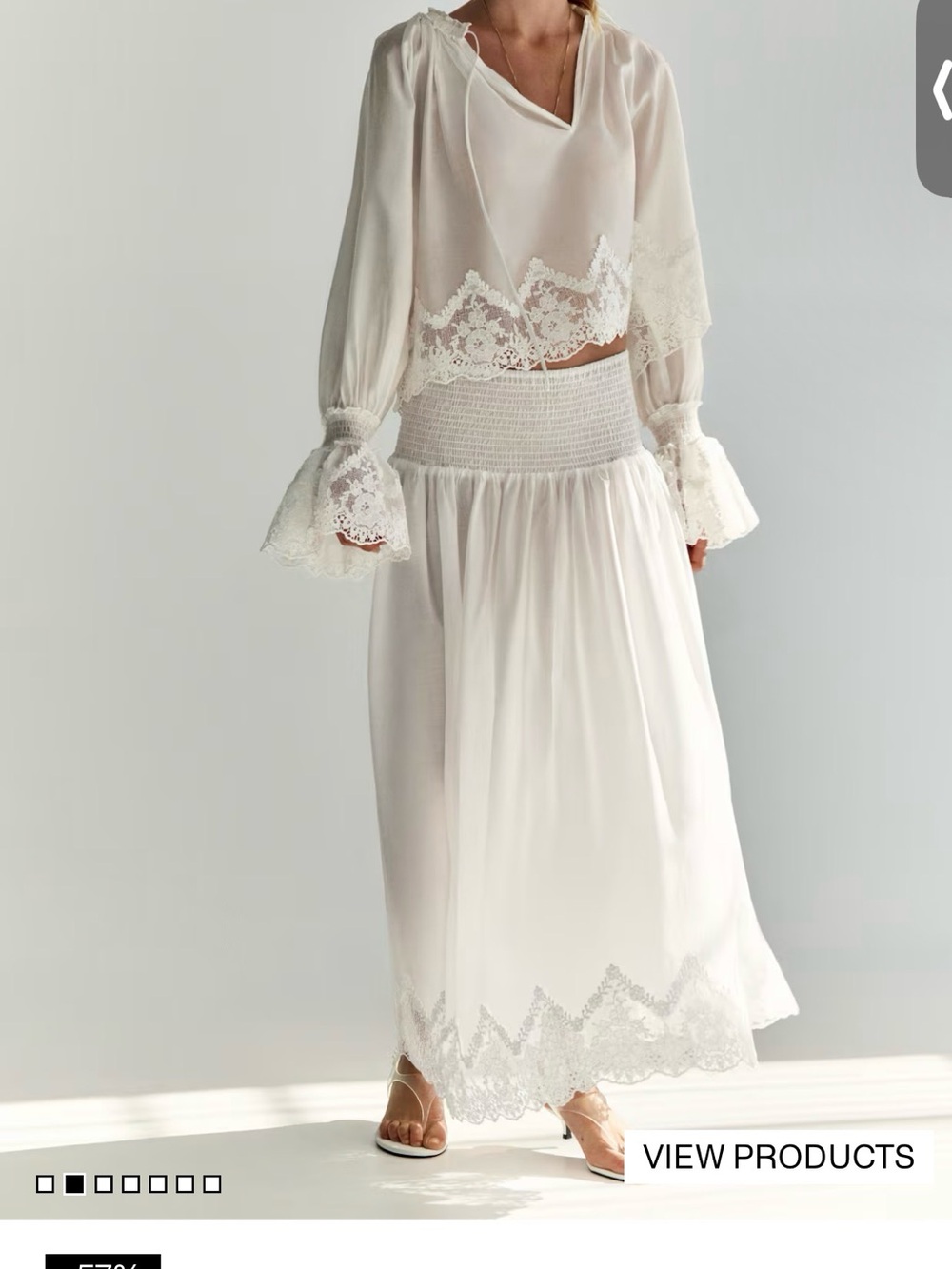 H&M Cream Lace-Trim Boho Maxi Skirt